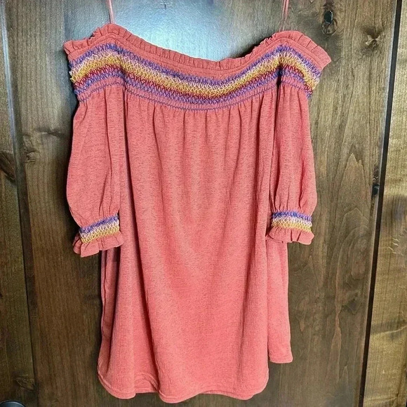 Flower & Feather Women’s 3X blouse off the shoulder cute flowy top boho - Picture 8 of 8